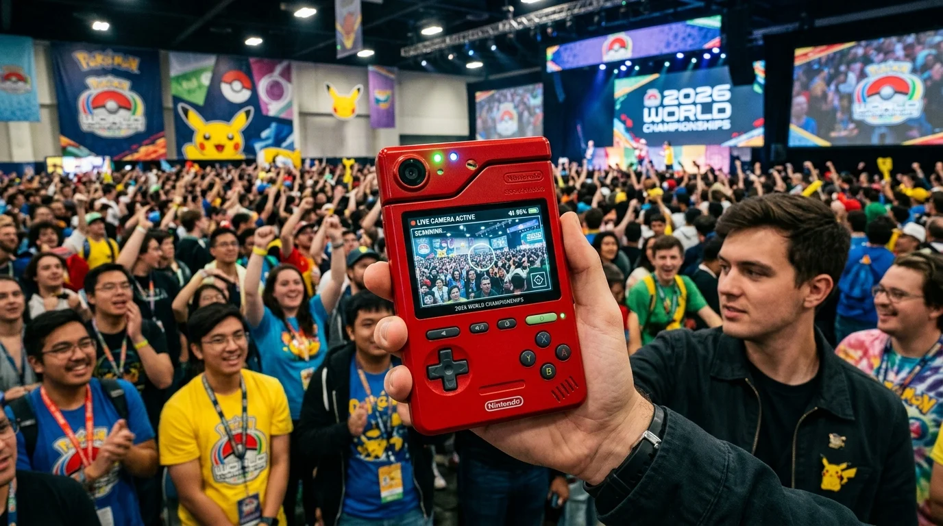 Real-life Pokedex held by creators at Pokemon Worlds 2026 in San Francisco.
