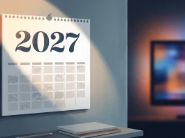 A conceptual illustration of a 2027 calendar representing a delayed television broadcast schedule.