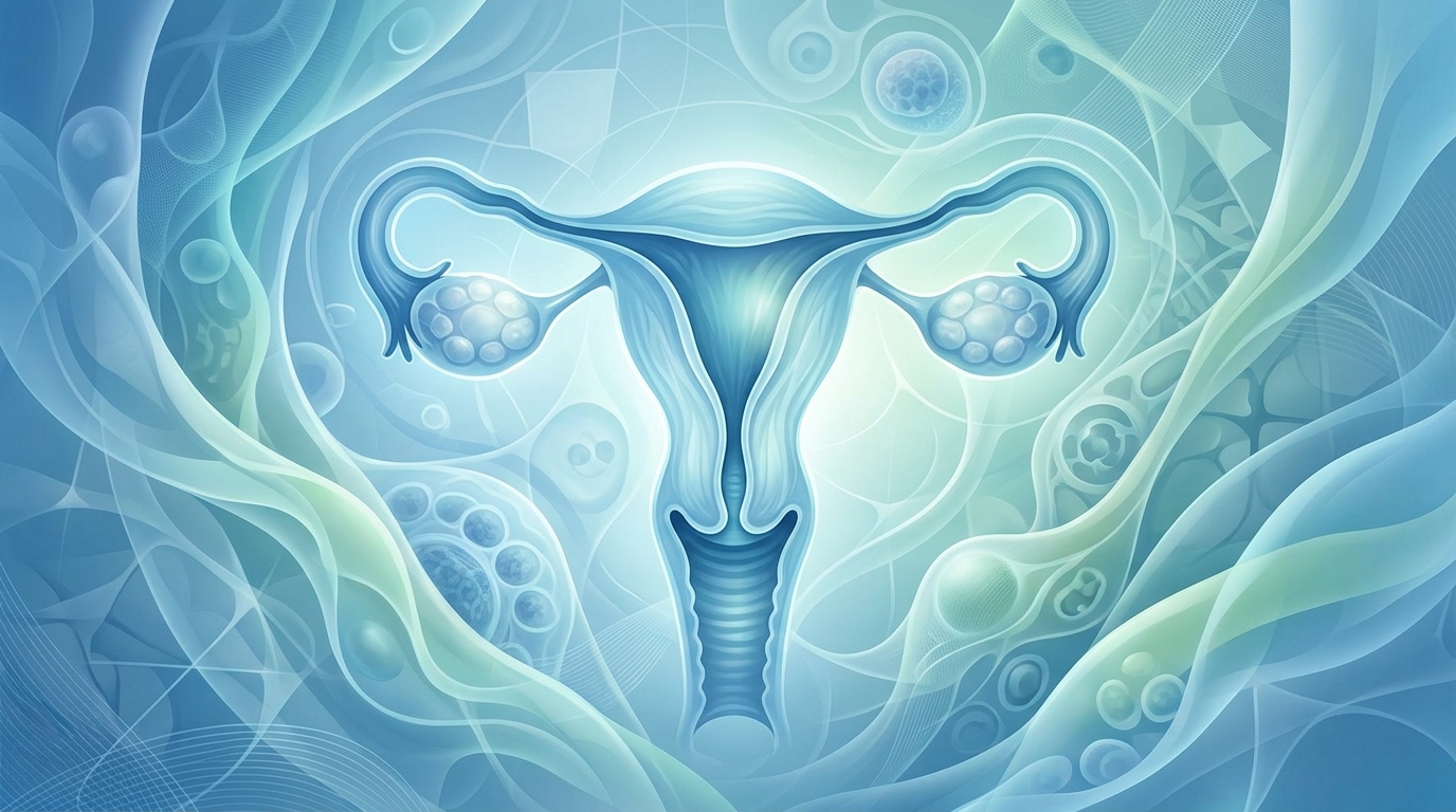 An abstract medical illustration of the female reproductive system.