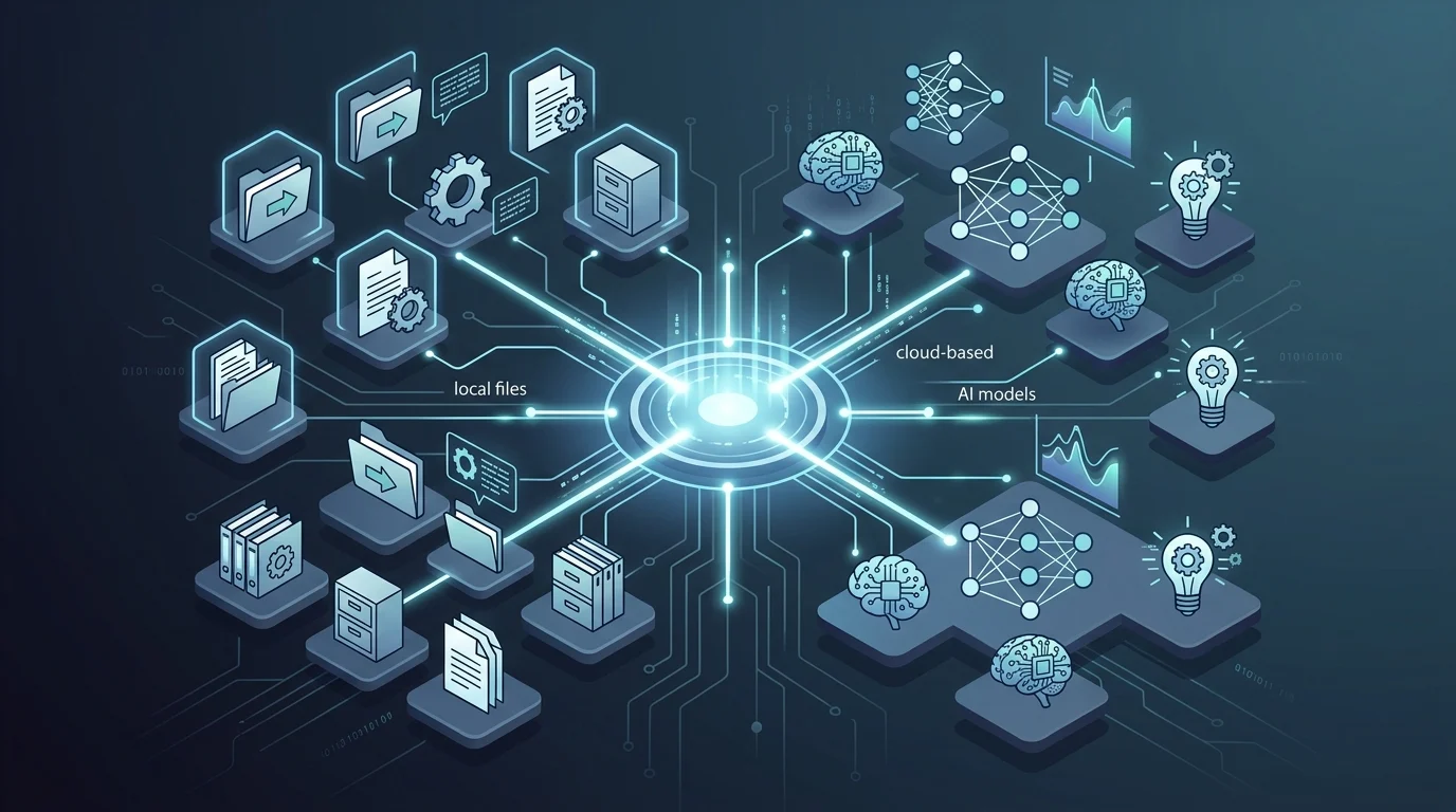 Conceptual diagram of a local AI agent node connecting to cloud services.