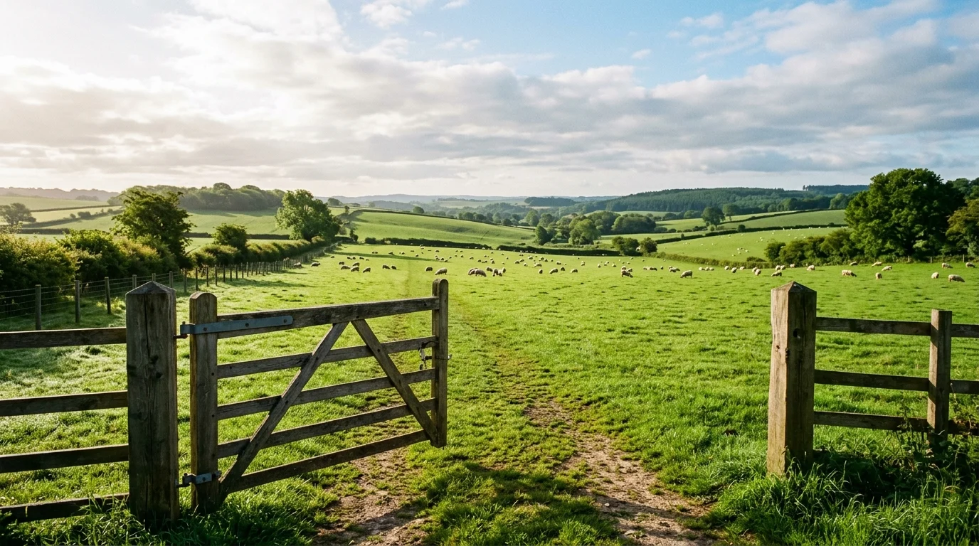 Clarkson’s Farm Star Harriet Cowan Purchases 100-Acre Derbyshire Estate 1 A field of sheep on a large agricultural estate in England.