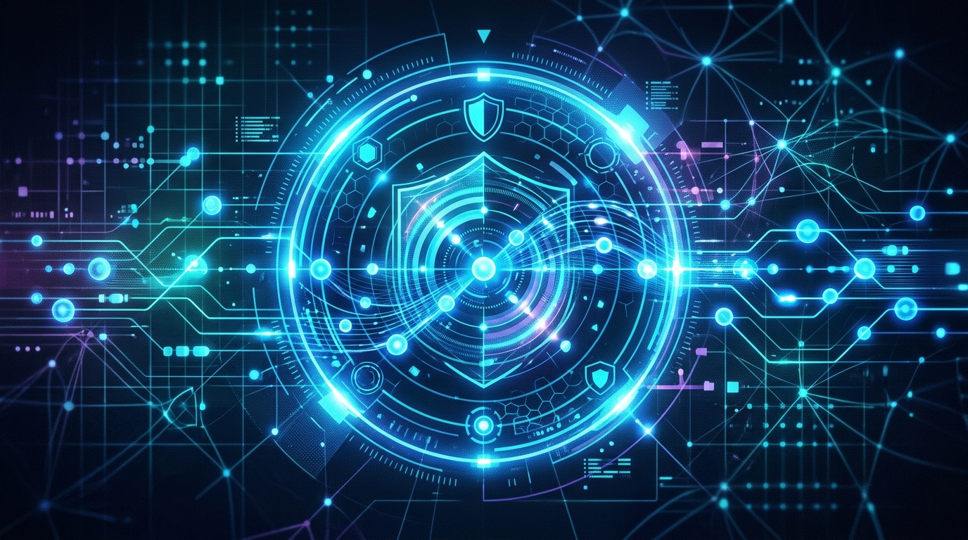 A conceptual illustration of a digital security and monitoring framework.