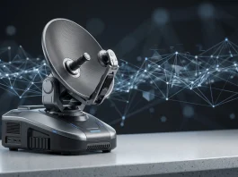 Conceptual rendering of a satellite internet receiver terminal.