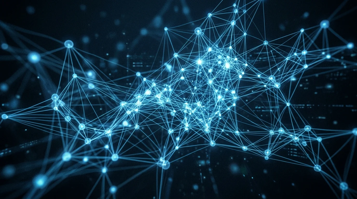 Conceptual digital nodes representing AI development tools.