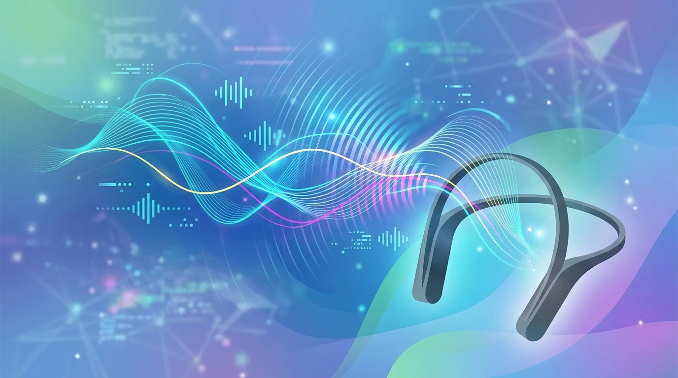 Abstract visualization of audio-only interface and sound waves.