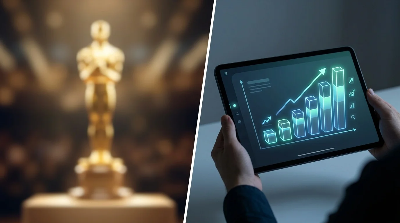 Best Medicine Surpasses The Pitt in Streaming Viewership Despite Emmy Wins 1 A conceptual comparison between a golden trophy and a digital viewership chart.