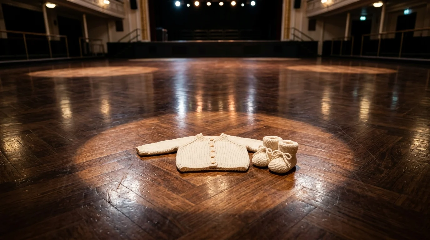 Will Best and Fiancée Tobi Rose Expecting First Baby as Strictly 2026 Launches 1 Conceptual image of baby clothes on a ballroom-style floor.