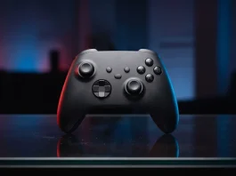A conceptual modern game controller in a professional studio setting.