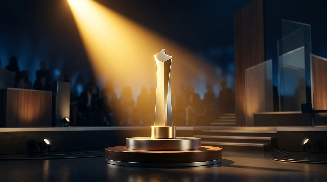 Abstract representation of a film industry award win.