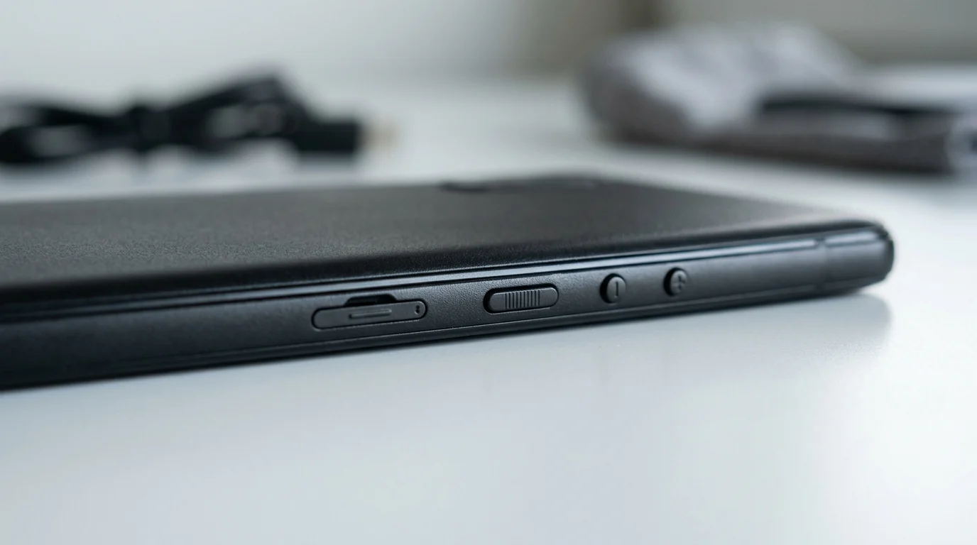 Onyx Boox Picco to Launch in November With 4-Inch E Ink Display 1 Close-up of tactile side buttons and a microSD slot on a thin electronic device.