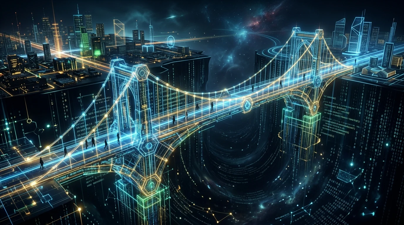 A conceptual digital bridge representing bridge funding and financial transition.