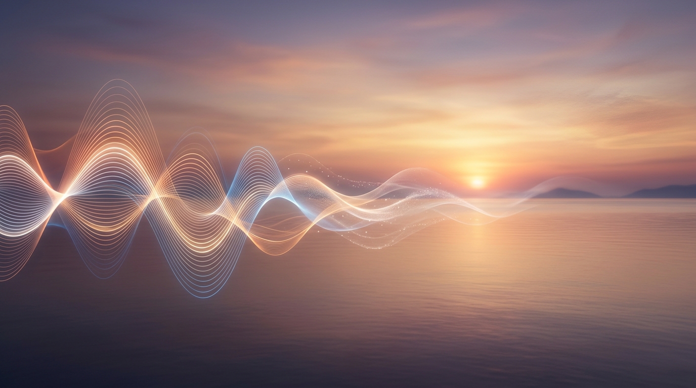 Abstract sound wave visualization fading into a sunset.