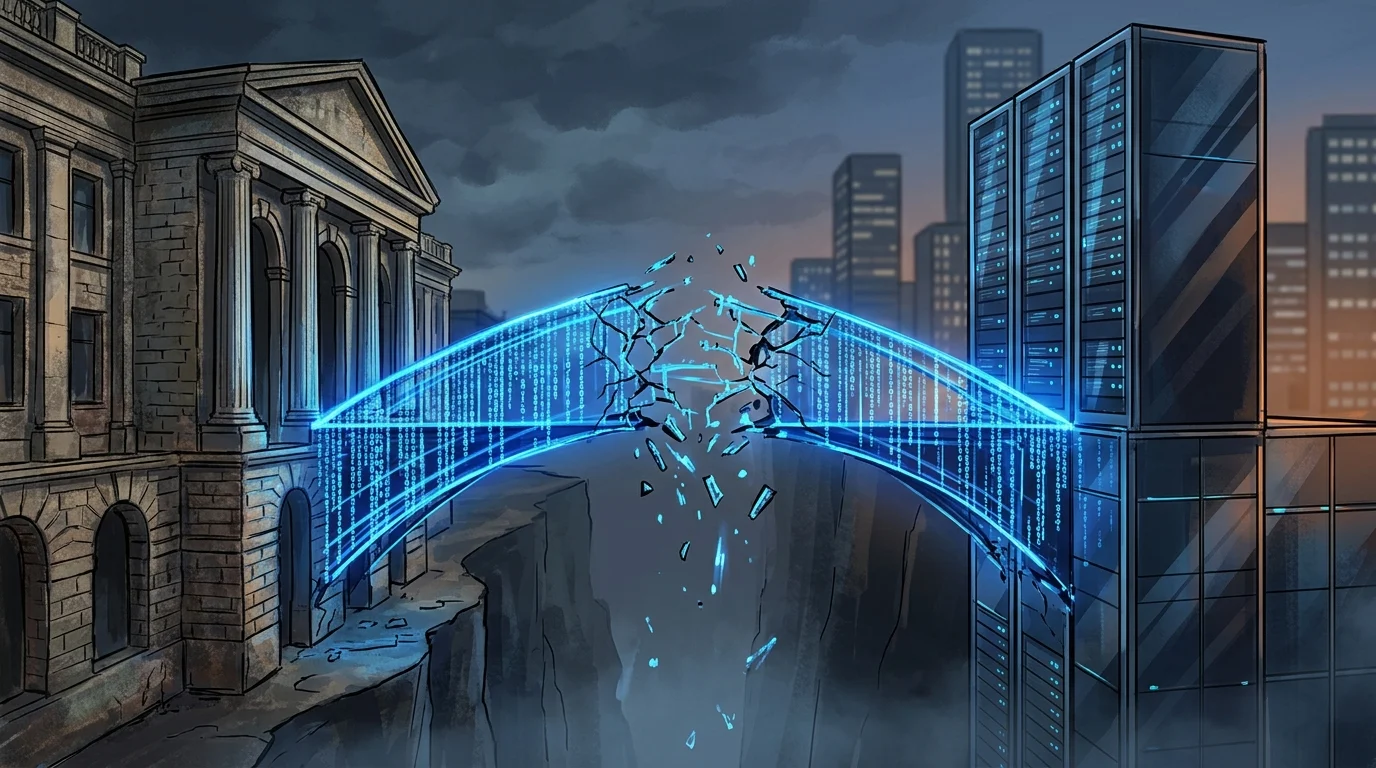 Seattle Times and Newsday Sue OpenAI and Microsoft, Seeking Destruction of AI Models 2 Conceptual image of a broken bridge between a news institution and a technology company.