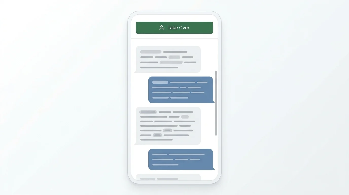 UI mockup of a real-time call transcript with a manual override button.