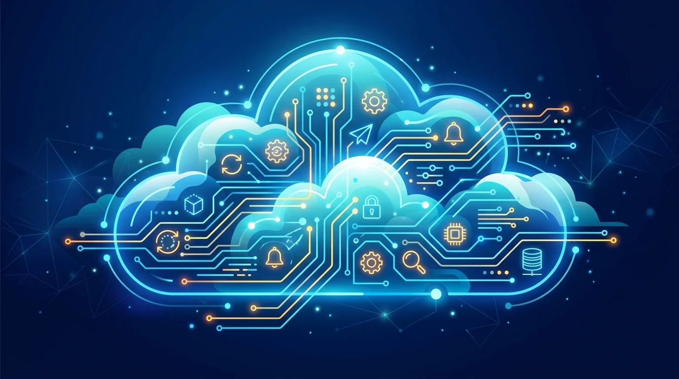 Minimalist illustration of cloud-based background processing tasks.