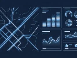 A conceptual digital car dashboard displaying navigation and interface widgets.