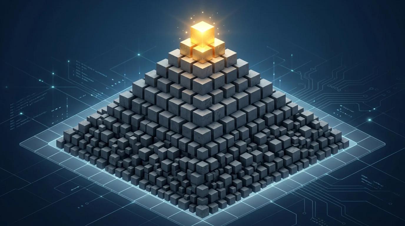 An isometric pyramid showing wealth distribution in a digital creator economy.