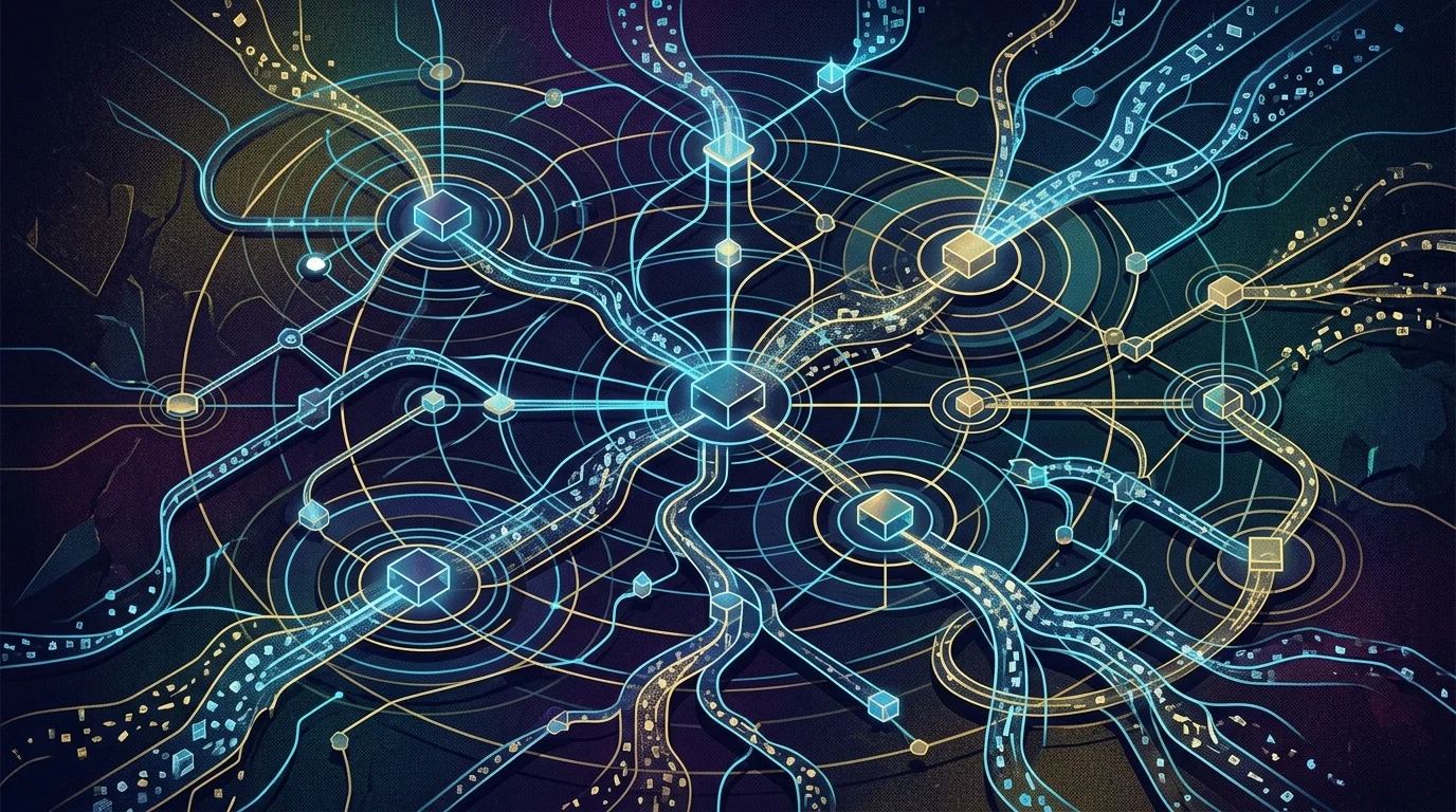 Abstract digital network representing cryptocurrency laundering.