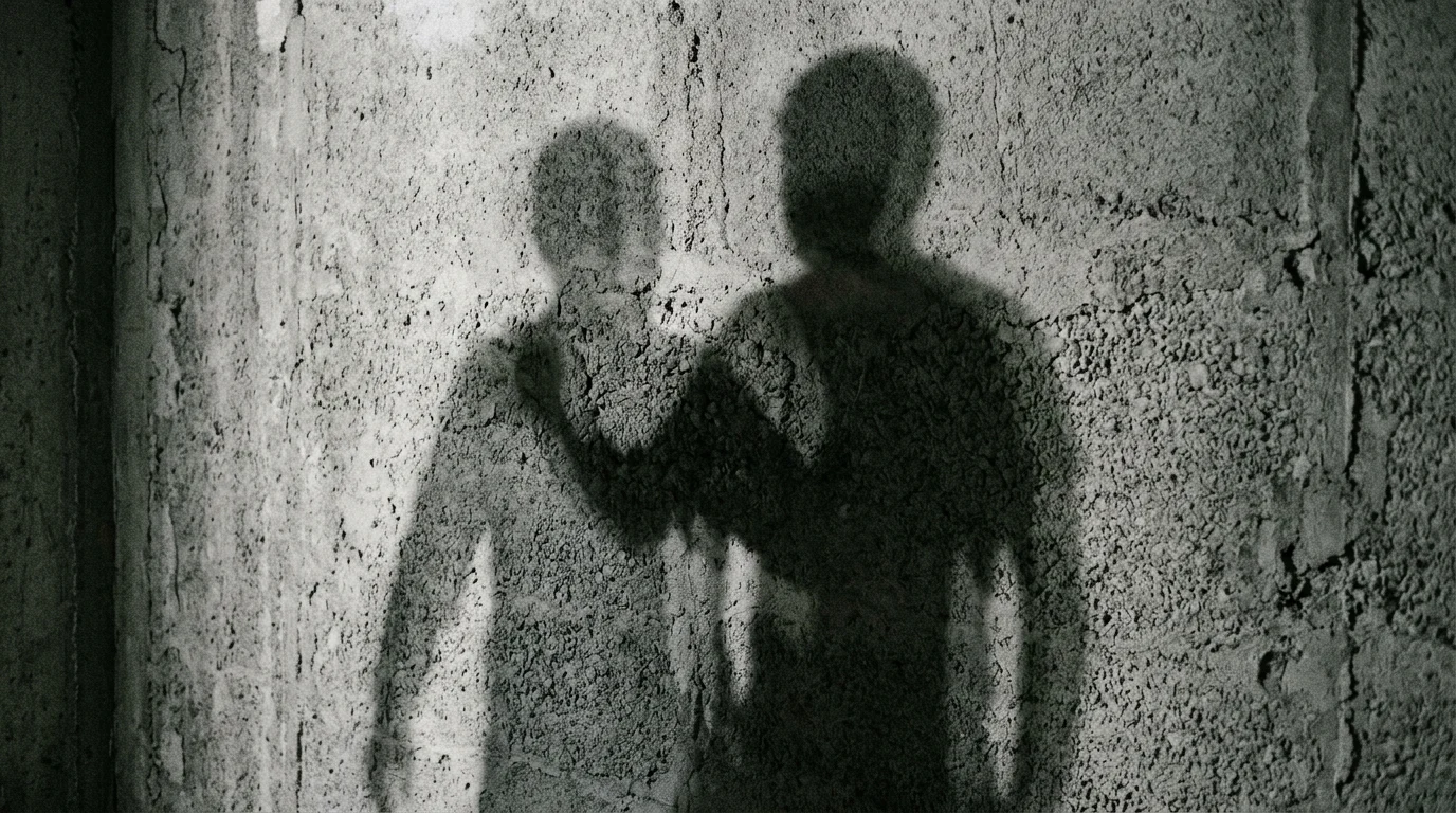 Abstract overlapping shadows on a gray wall.
