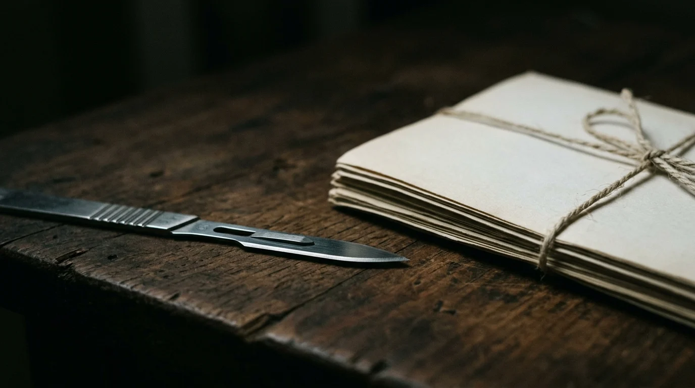 A conceptual image of a blade on a dark desk