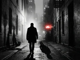 Conceptual silhouette of a figure in a dark New York City alleyway