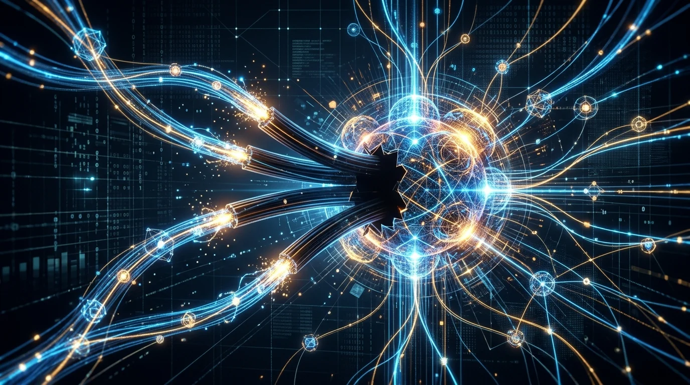 Abstract digital lines representing data persistence.