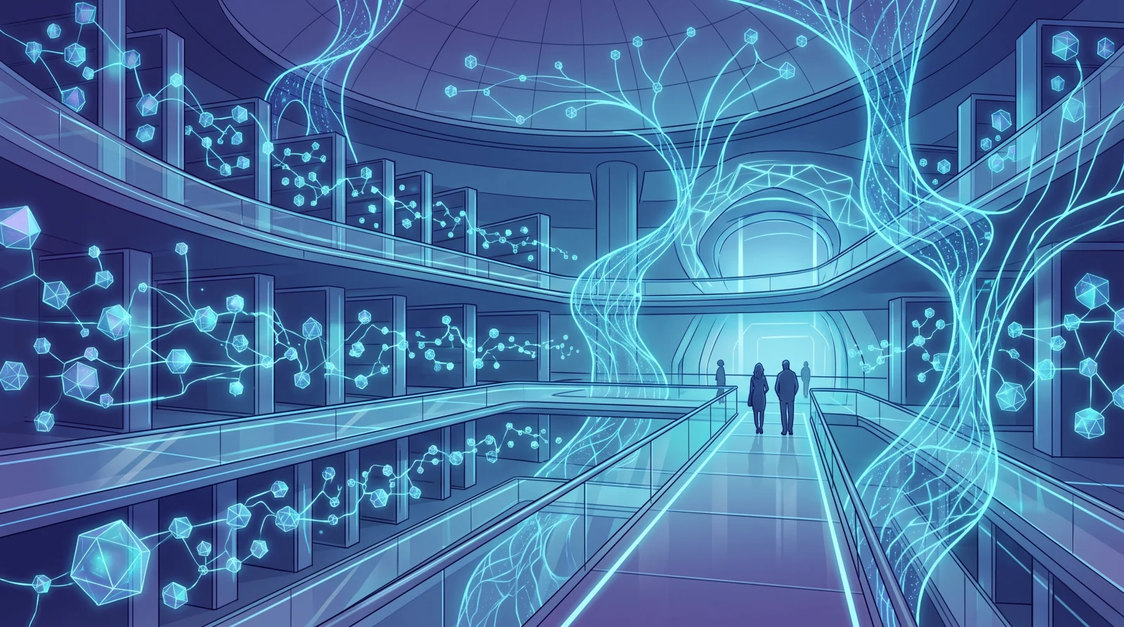 Photo: asumetech.com Abstract digital representation of an interconnected data network and library
