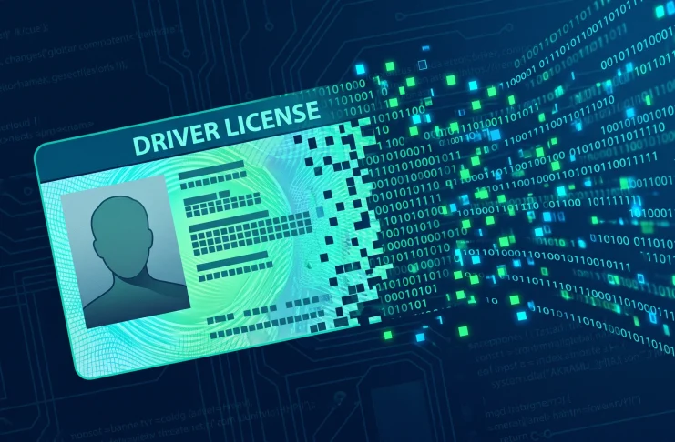 A conceptual illustration of a government ID card transitioning into digital data streams.