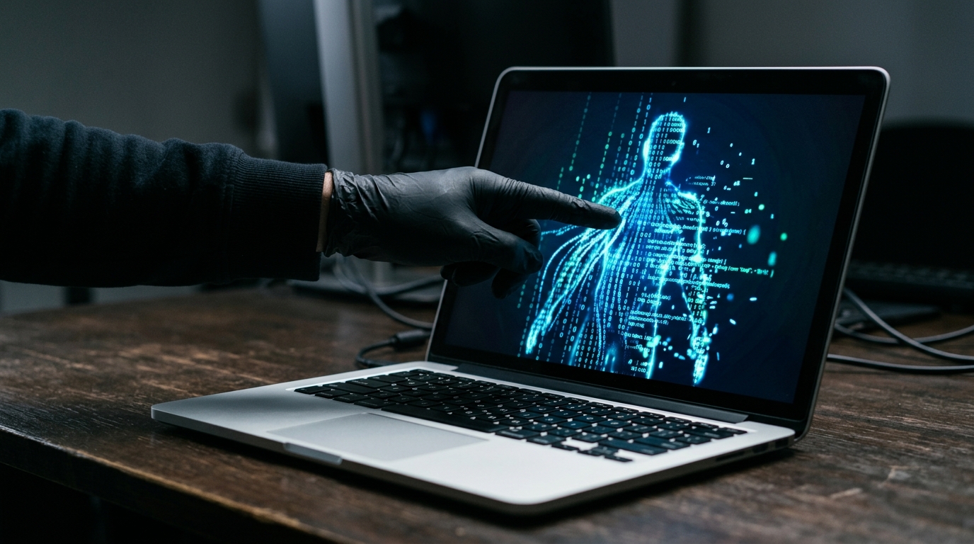 Conceptual representation of digital identity manipulation and cyberstalking.