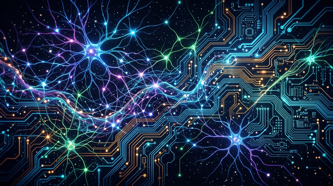 Abstract digital neural networks and circuit patterns.
