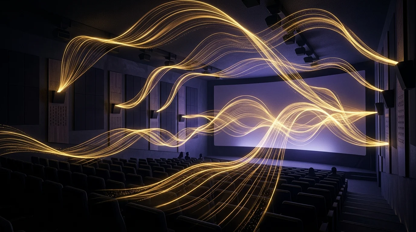 Abstract representation of Dolby Atmos audio waves.