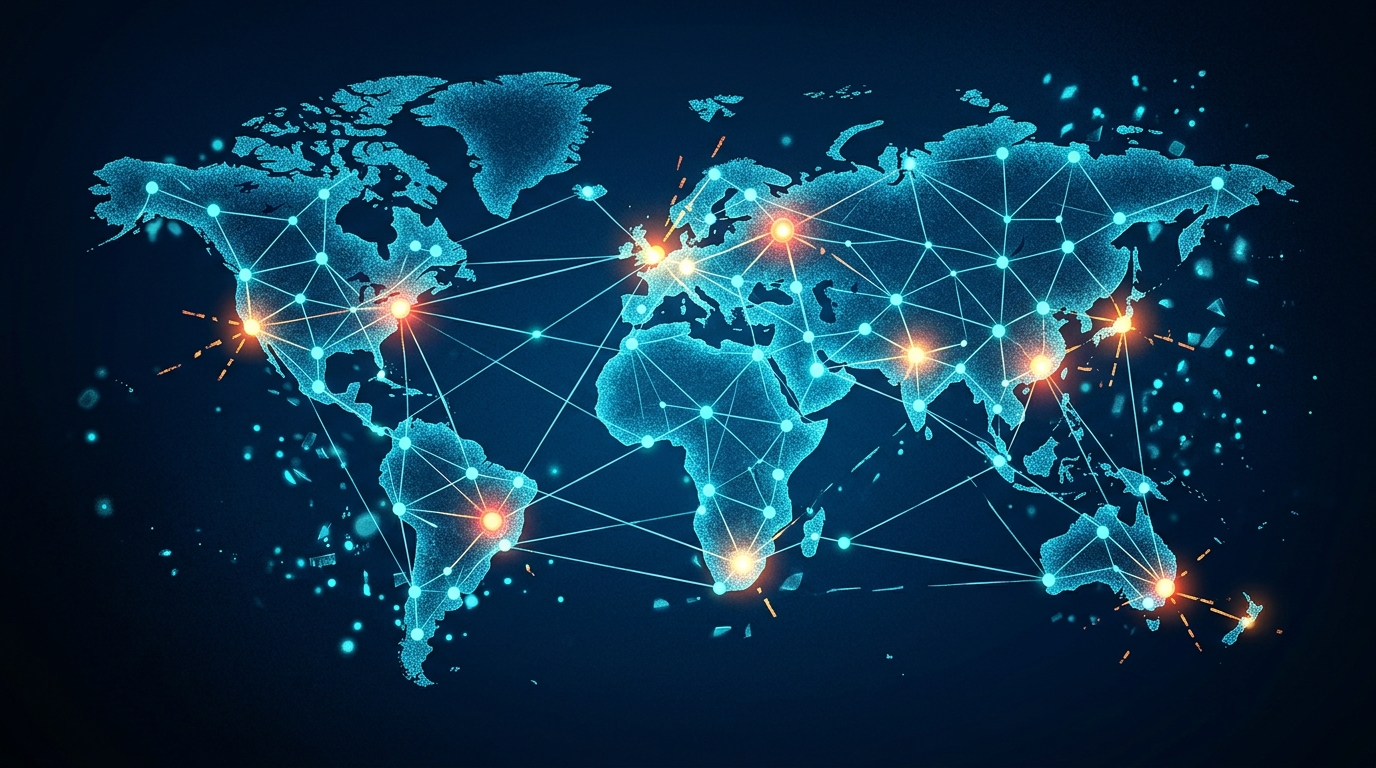 An abstract digital network map showing exposed server nodes.