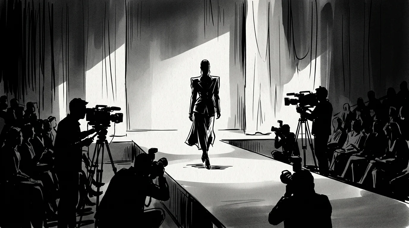Conceptual sketch of a 1990s fashion show environment.
