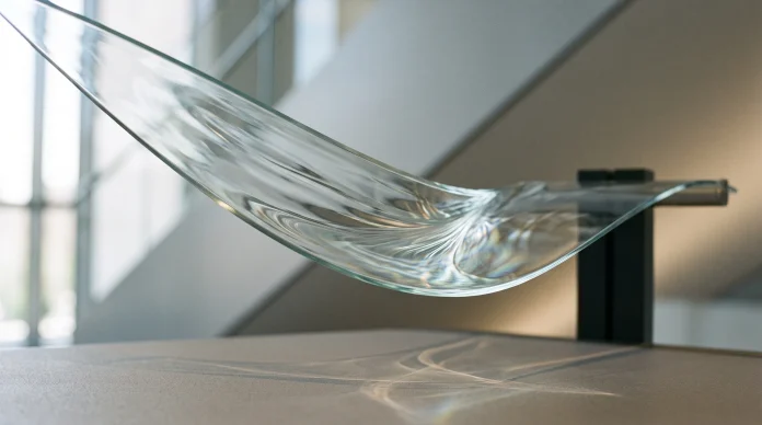 Conceptual close-up of a flexible display material bending.