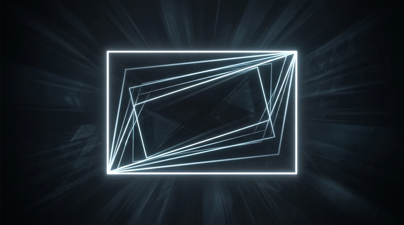 Conceptual light-frame representing a foldable device silhouette.
