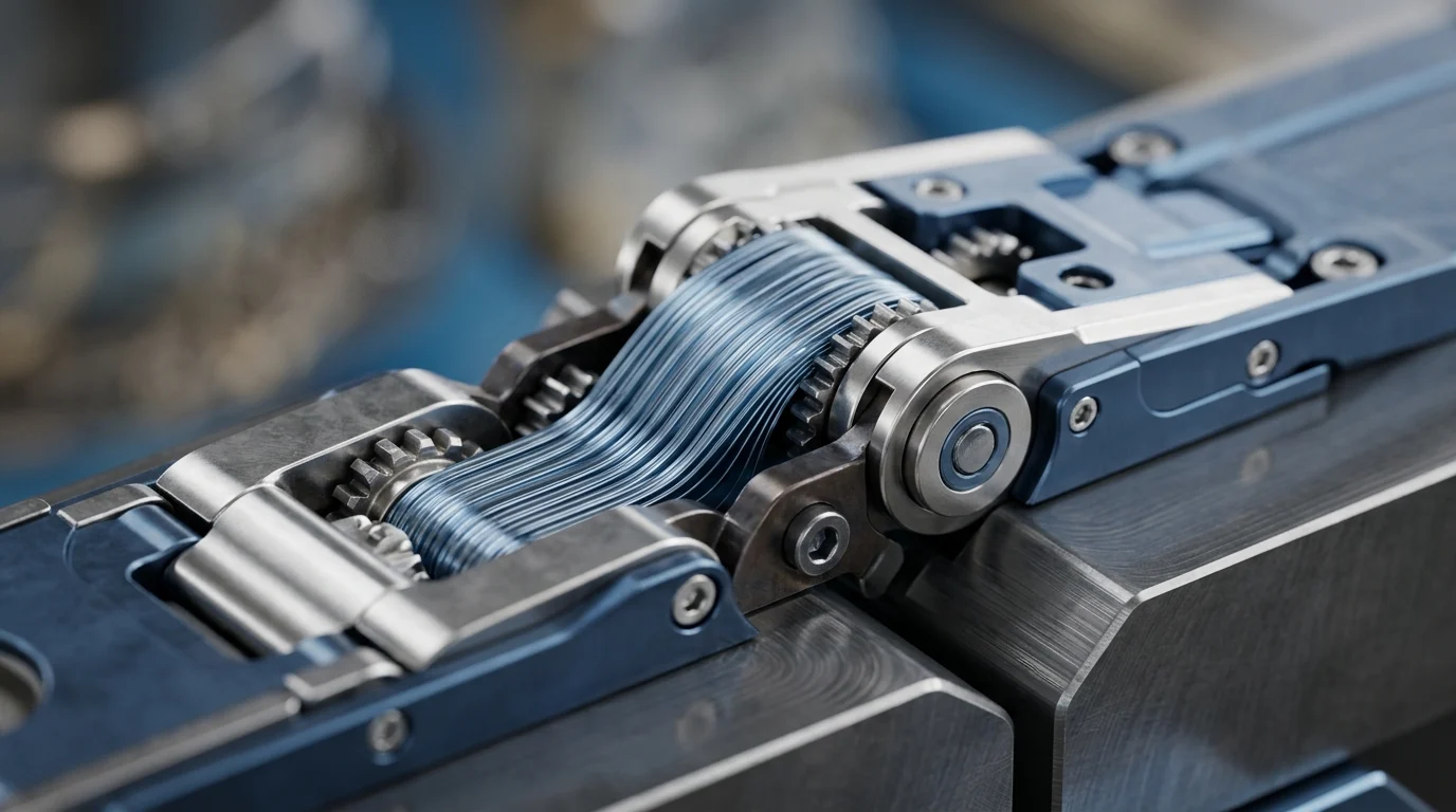 Detailed view of a mechanical smartphone hinge mechanism.