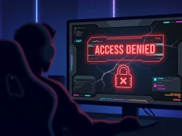 Conceptual representation of a digital ban notification on a gaming monitor.