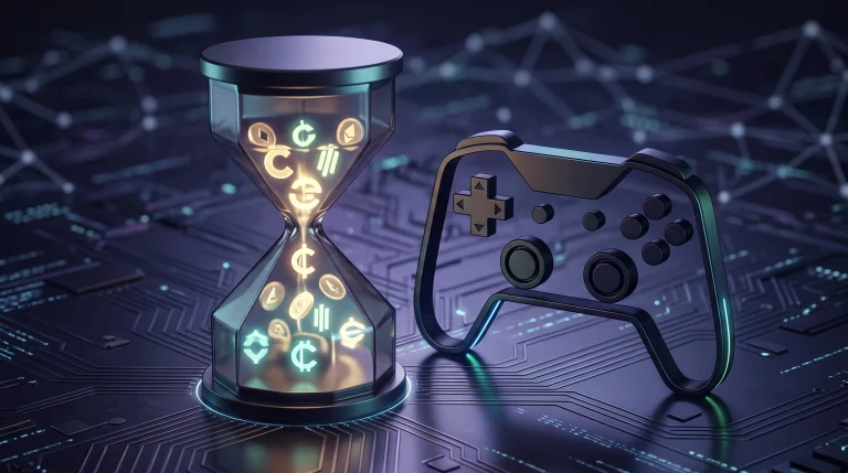 Photo: asumetech.com Conceptual 3D art of a digital hourglass and a game controller representing timed gameplay credits