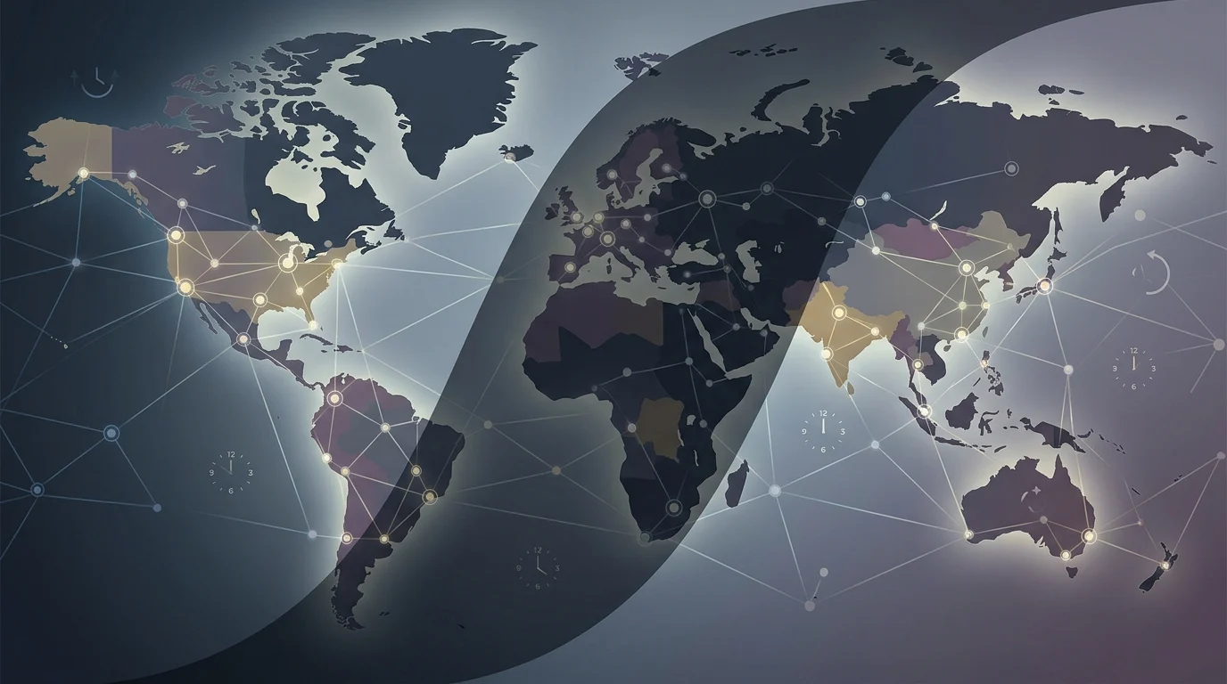 A conceptual graphic of global network nodes pausing activity.