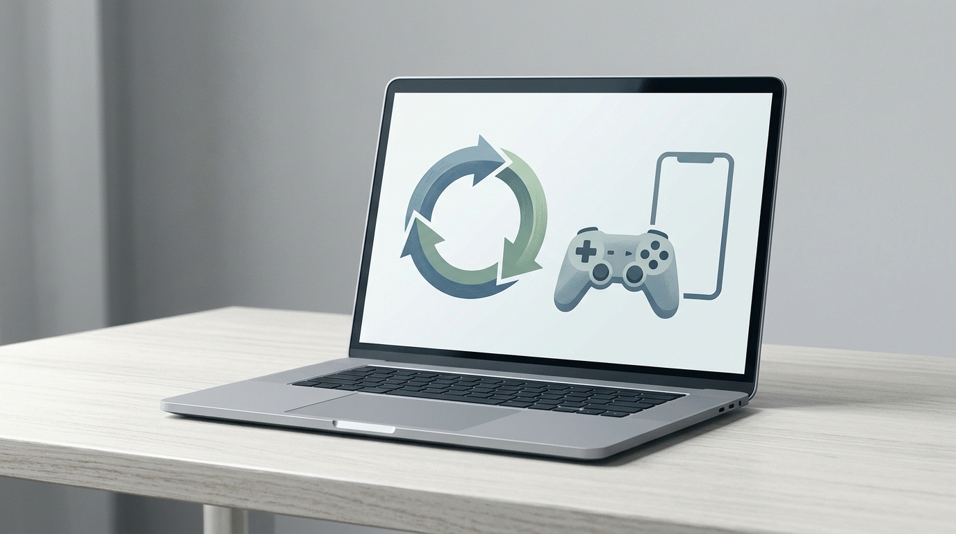 Abstract representation of cross-platform gaming between mobile and PC.