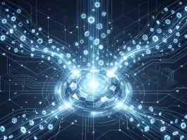 Conceptual illustration of digital credits flowing into a central hub representing .