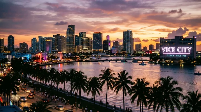 Vice City skyline at sunset