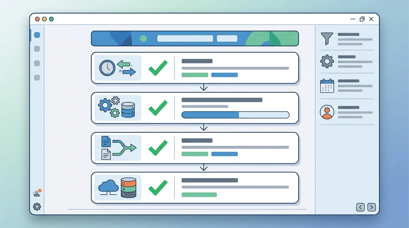 A conceptual UI display showing a step-by-step automation logic tree.