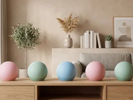 Conceptual image of spherical smart speakers in various new color options.