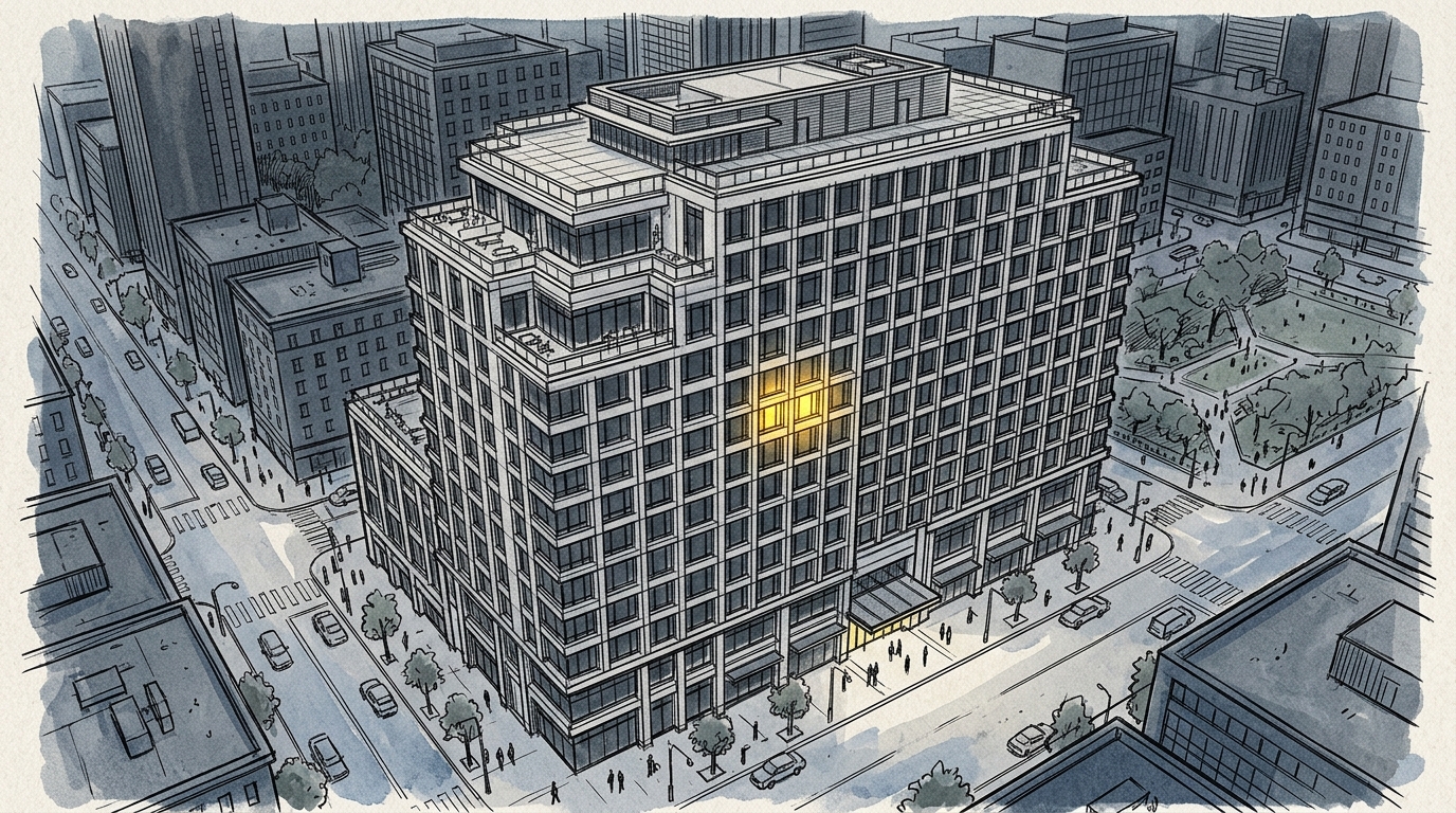 Architectural drawing of a hotel building.