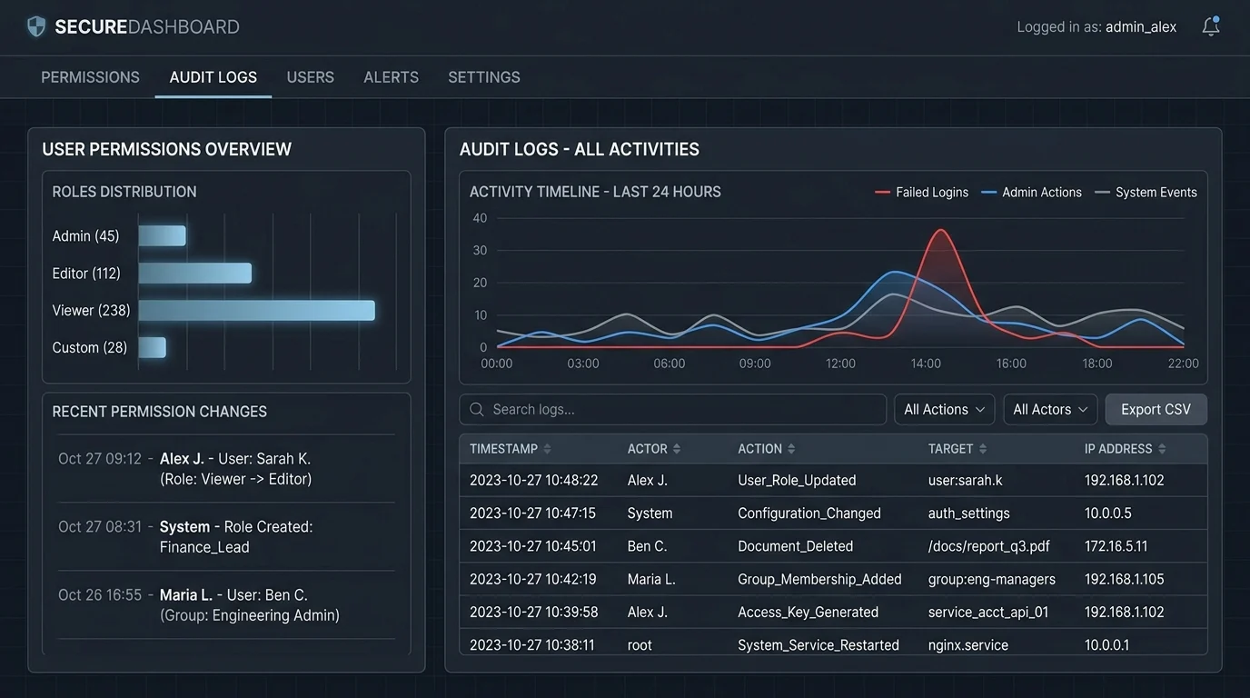 Digital dashboard for permission management.