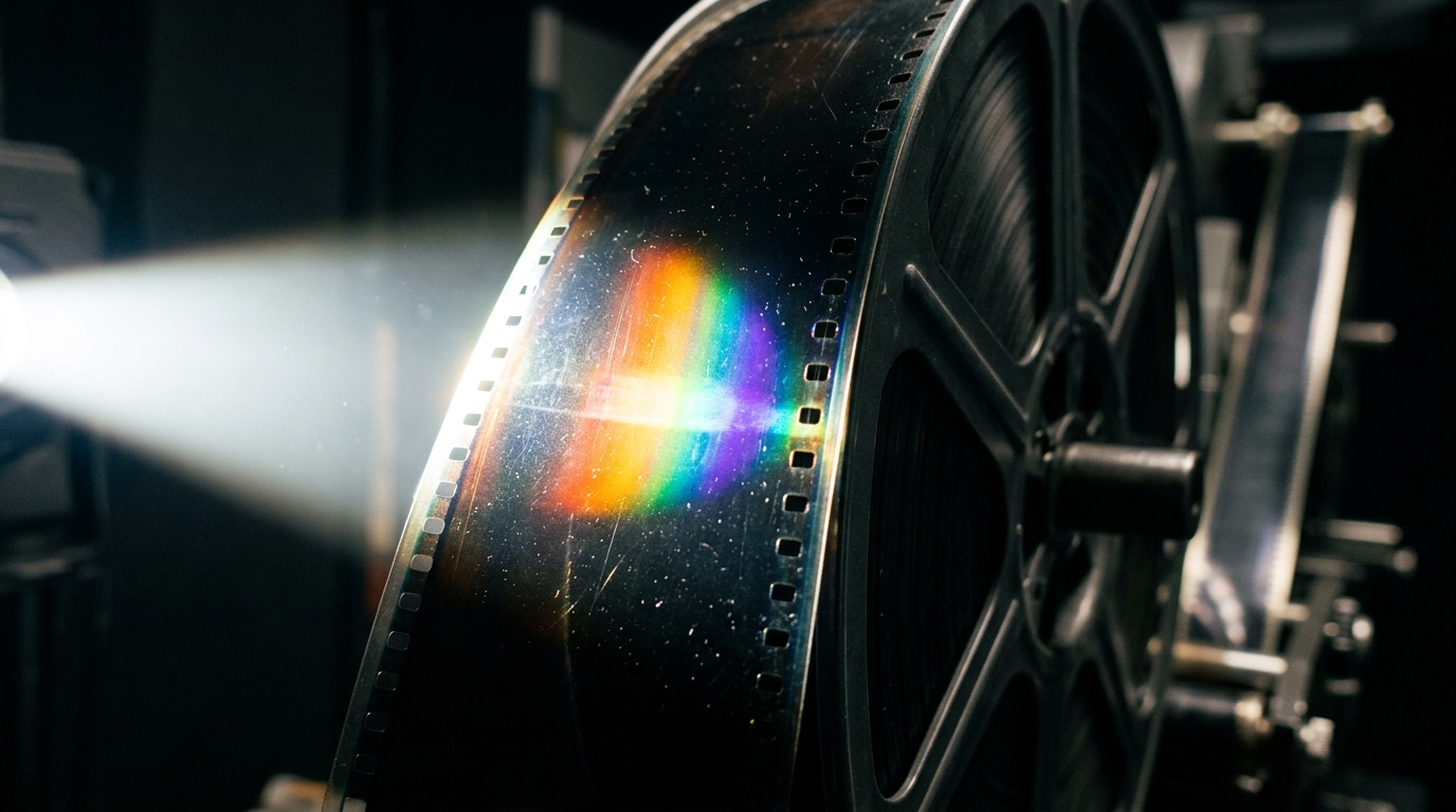 A close-up of an IMAX 70mm film reel.