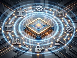 A conceptual rendering of cellular connectivity hardware and microchip architecture.