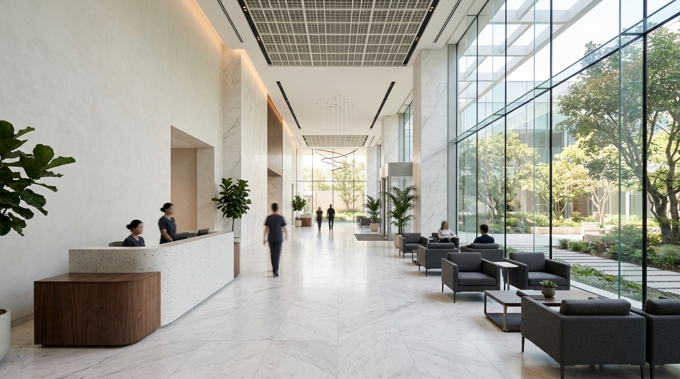 A sleek and modern luxury medical facility interior.