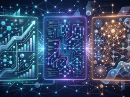 Abstract visualization of a three-tab digital productivity interface.